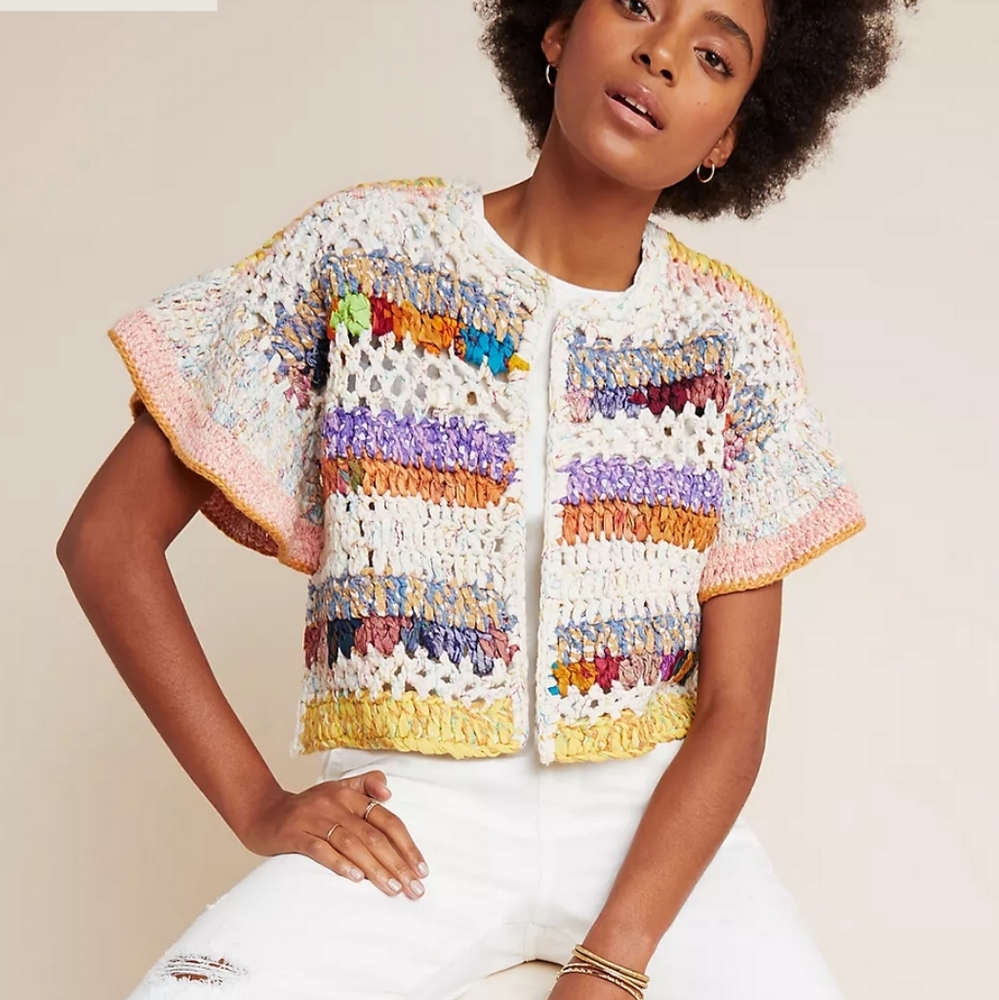 Anthropologie Hand-Knitted Cropped Cardigan